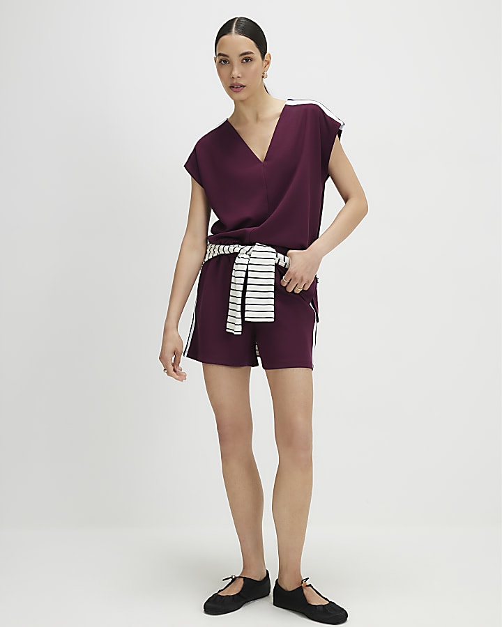 Red Premium Tape V Neck Top