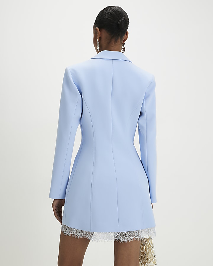 Blue Lace Trim Blazer Dress