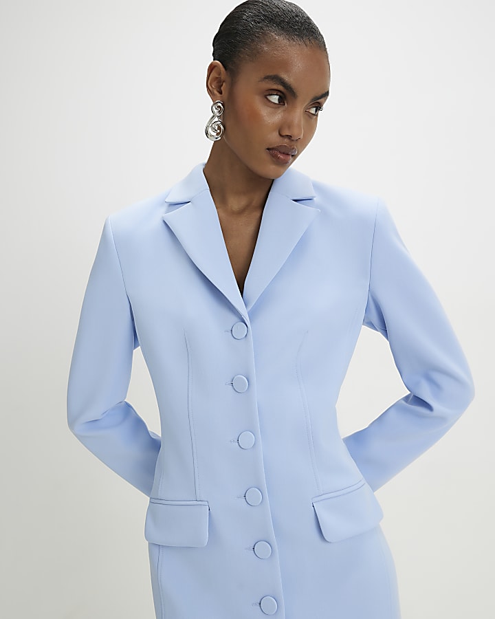 Blue Lace Trim Blazer Dress