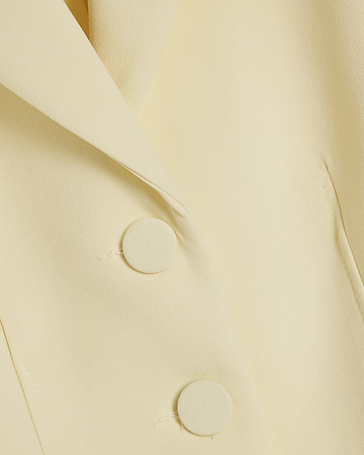 Yellow Long Sleeve Lace Trim Blazer Dress