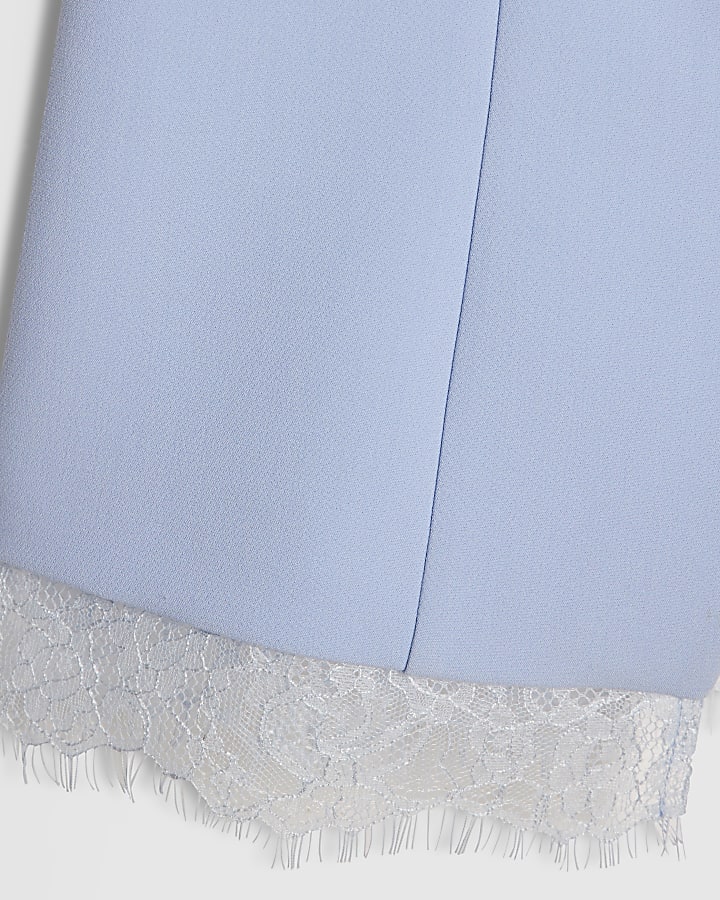 Blue Lace Trim High Neck Waistcoat