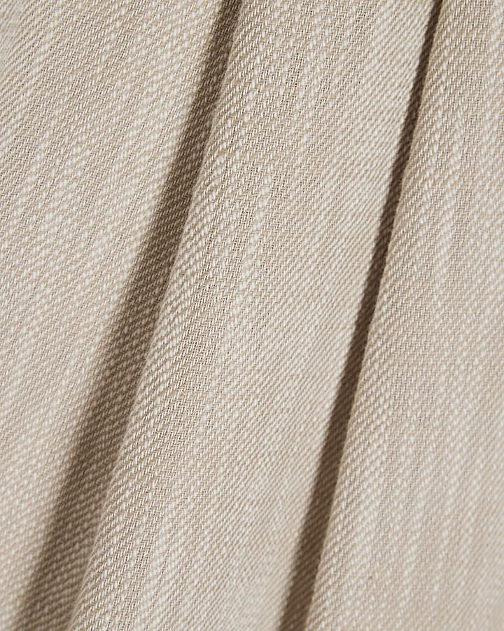 Beige Cotton Wide Leg Trousers