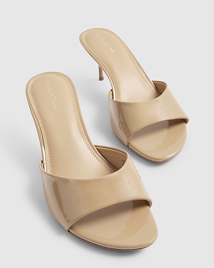 Beige Mule Heeled Sandals