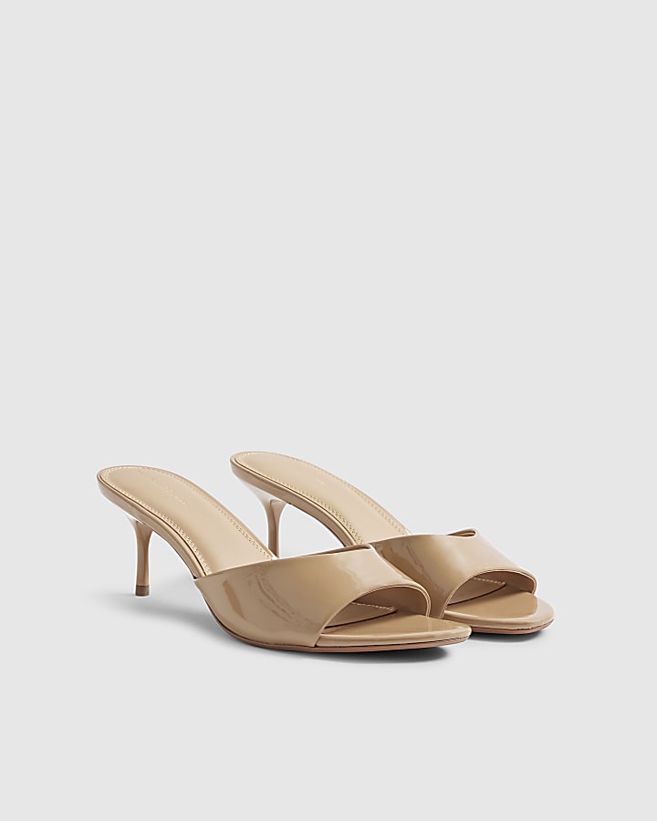 Beige Mule Heeled Sandals