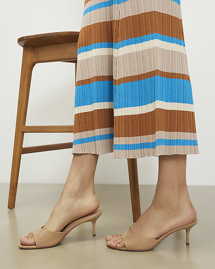 Beige Mule Heeled Sandals