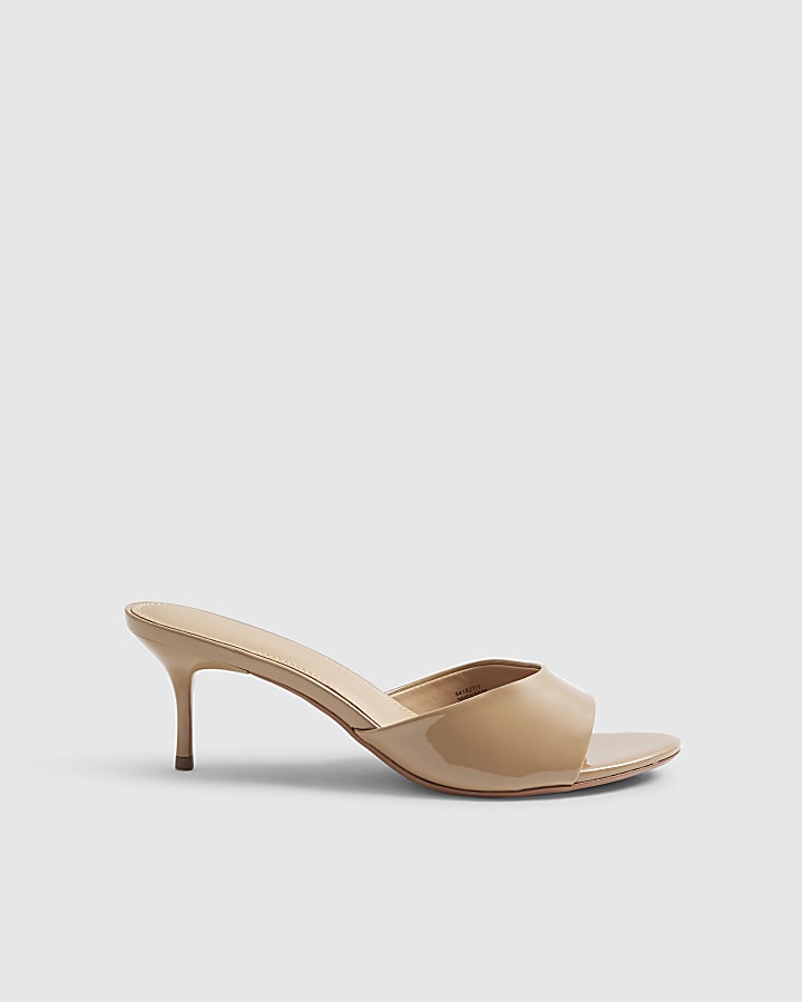 Beige Mule Heeled Sandals