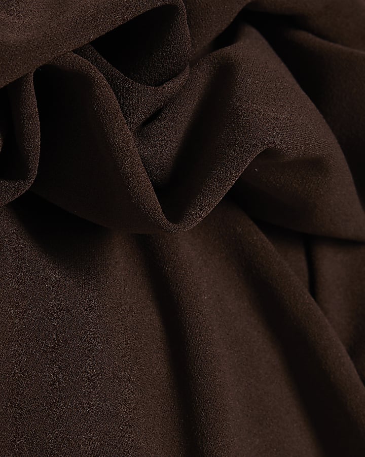 Brown Ruffled One Shoulder Top