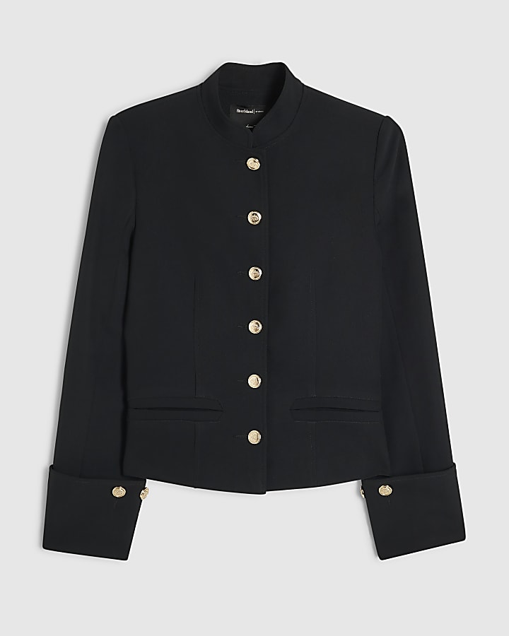 Black High Neck Military Jacket