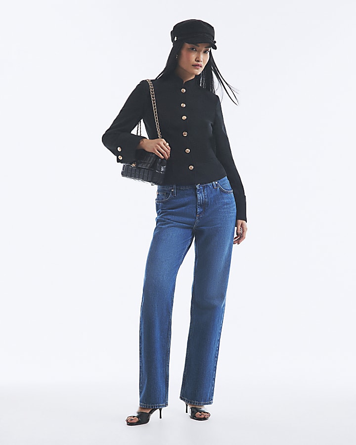Black High Neck Military Jacket