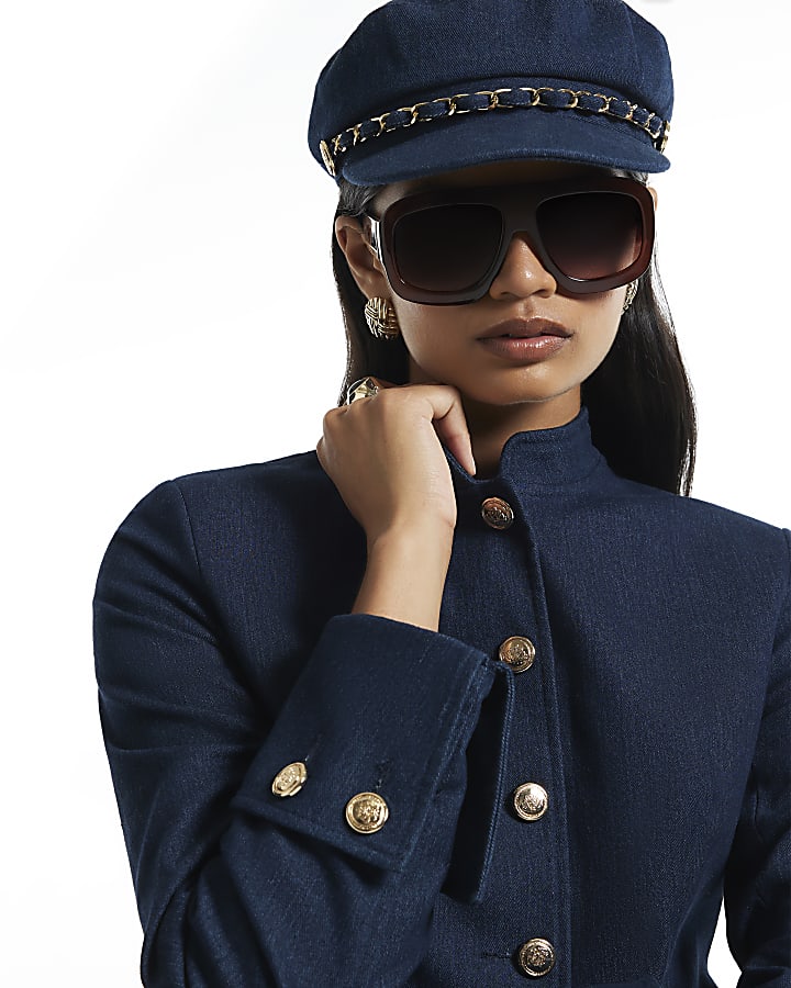 Blue Denim High Neck Military Jacket