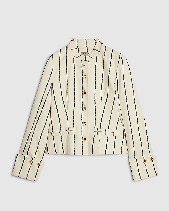 Cream Stripe Military Jacket
