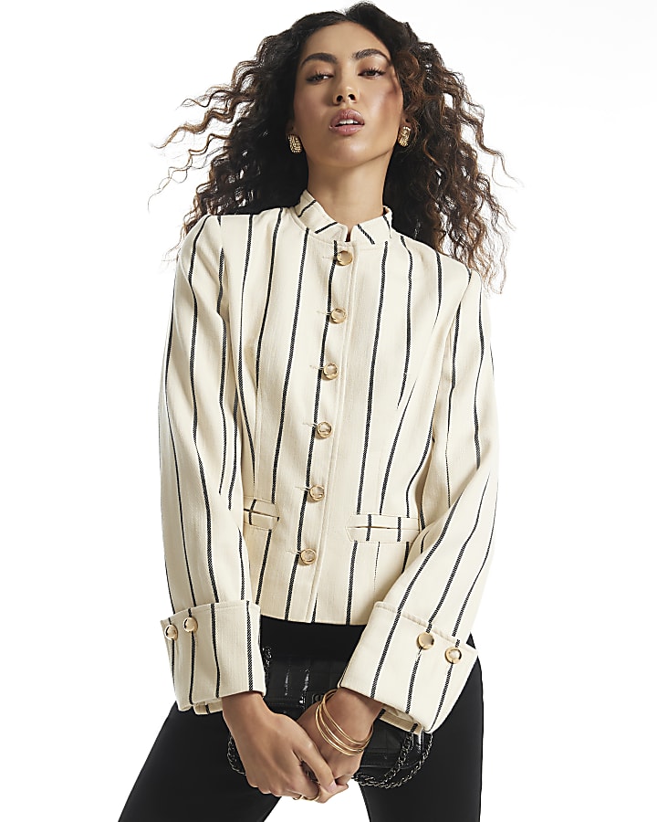 Cream Stripe Military Jacket