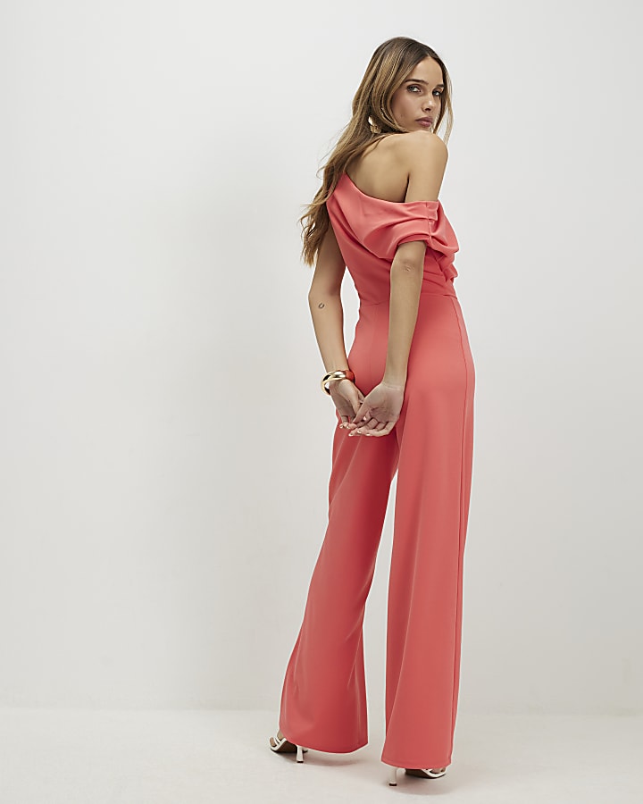 Orange Asymmetric Draped Jumpsuit