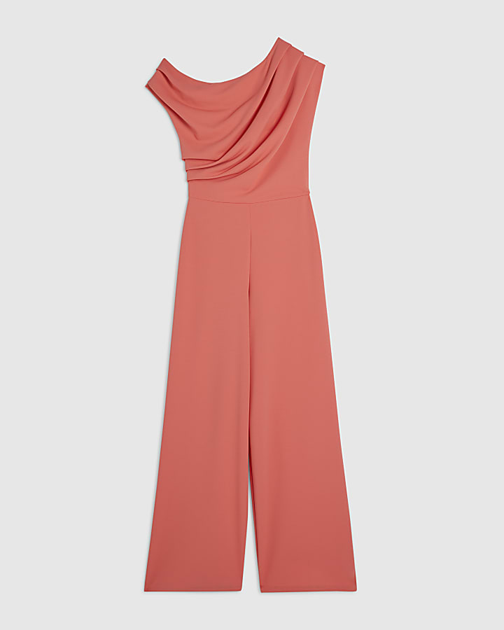 Orange Asymmetric Draped Jumpsuit