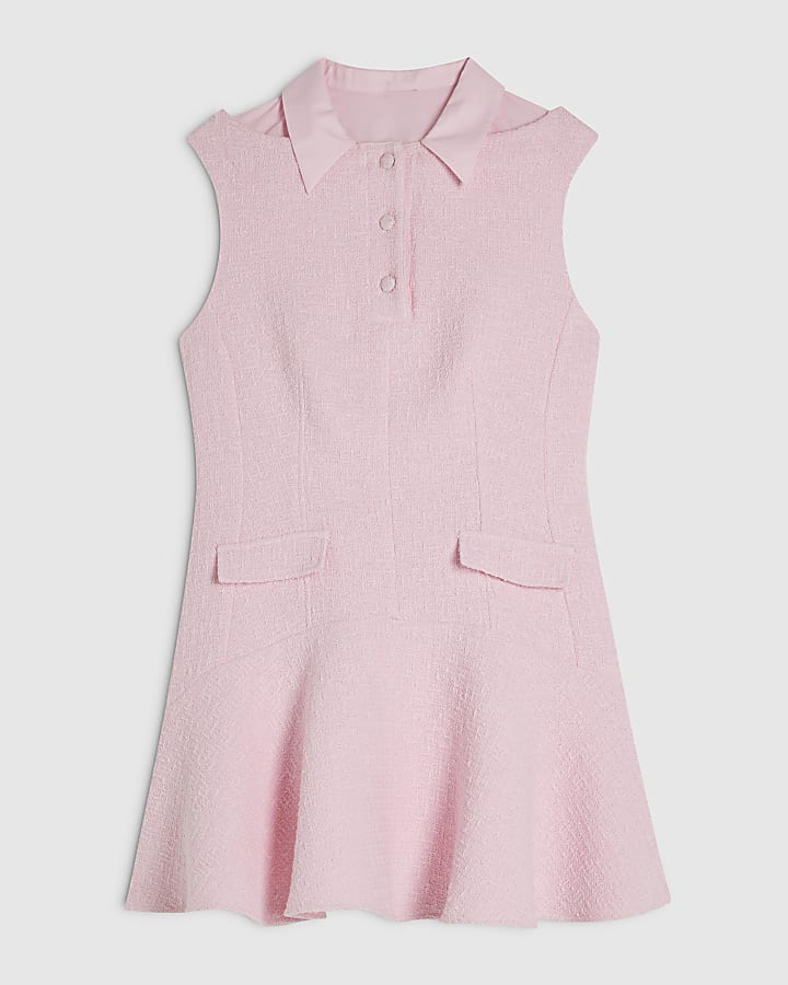 Pink Collared Hybrid Boucle Dress