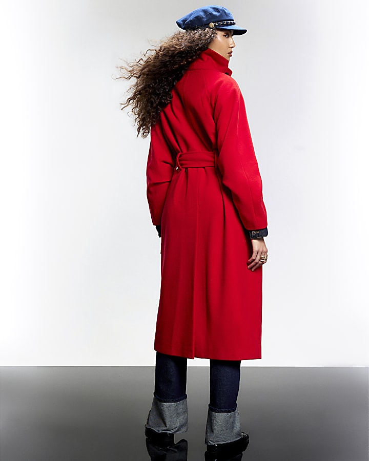 Red Funnel Neck Robe Coat
