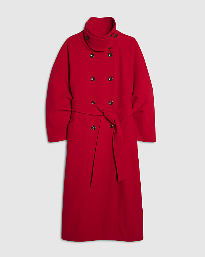 Red Funnel Neck Robe Coat