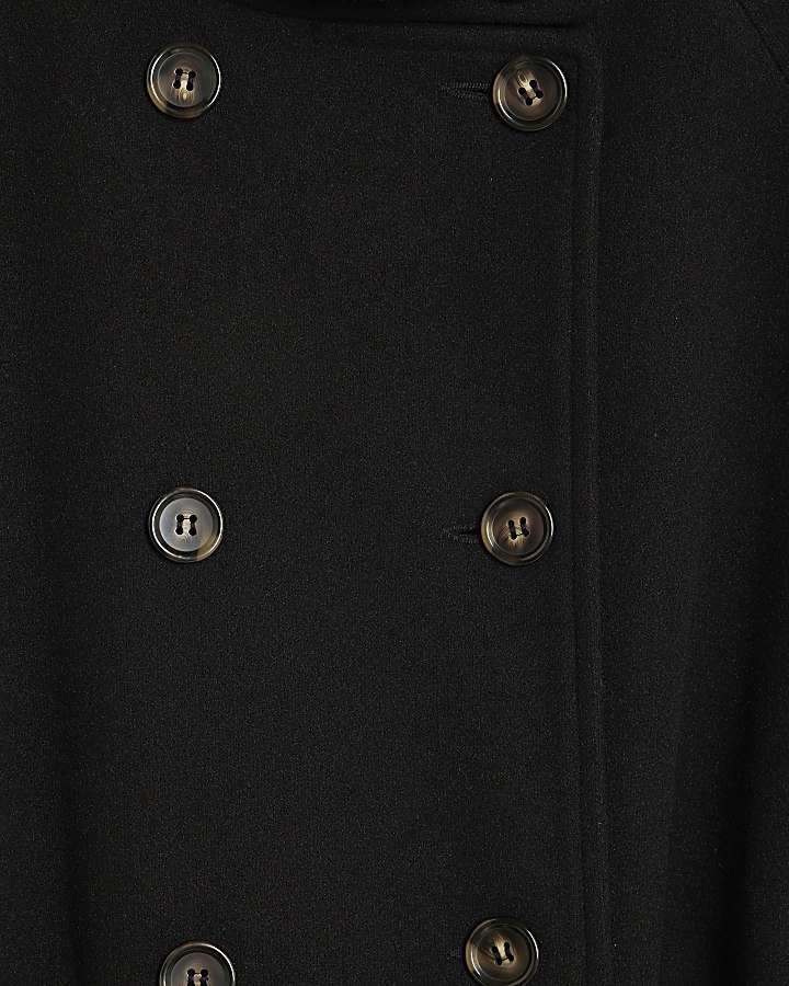 Black Funnel Neck Robe Coat