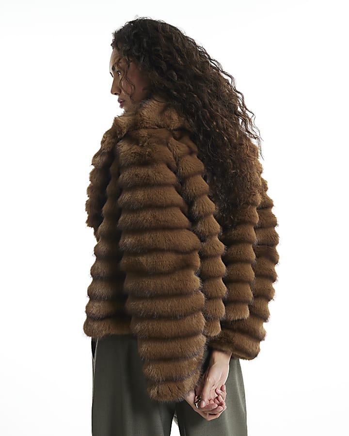 Brown Short Faux Fur Coat