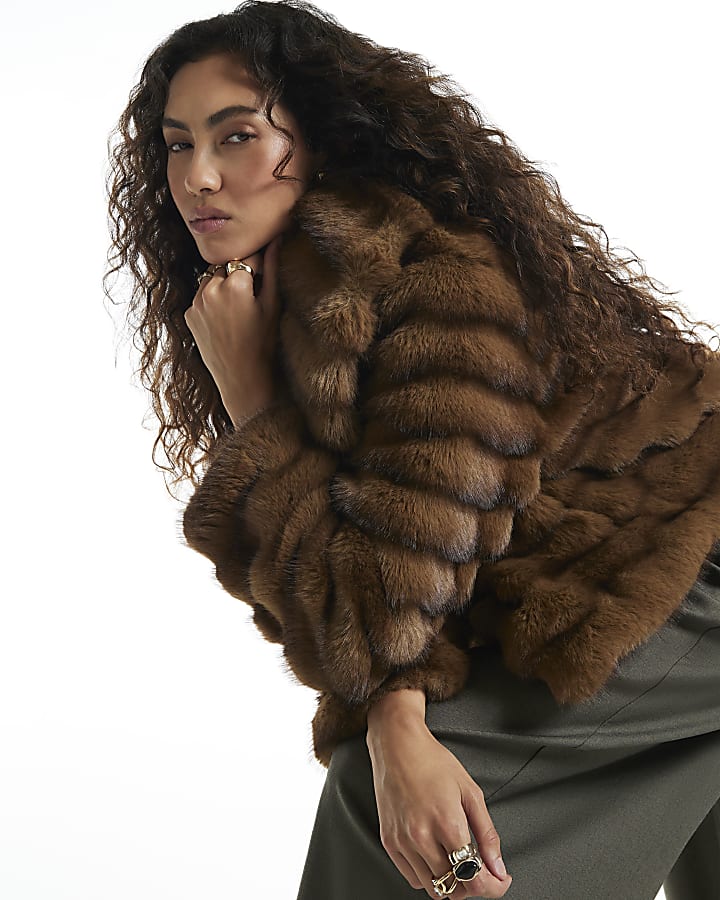 Brown Short Faux Fur Coat