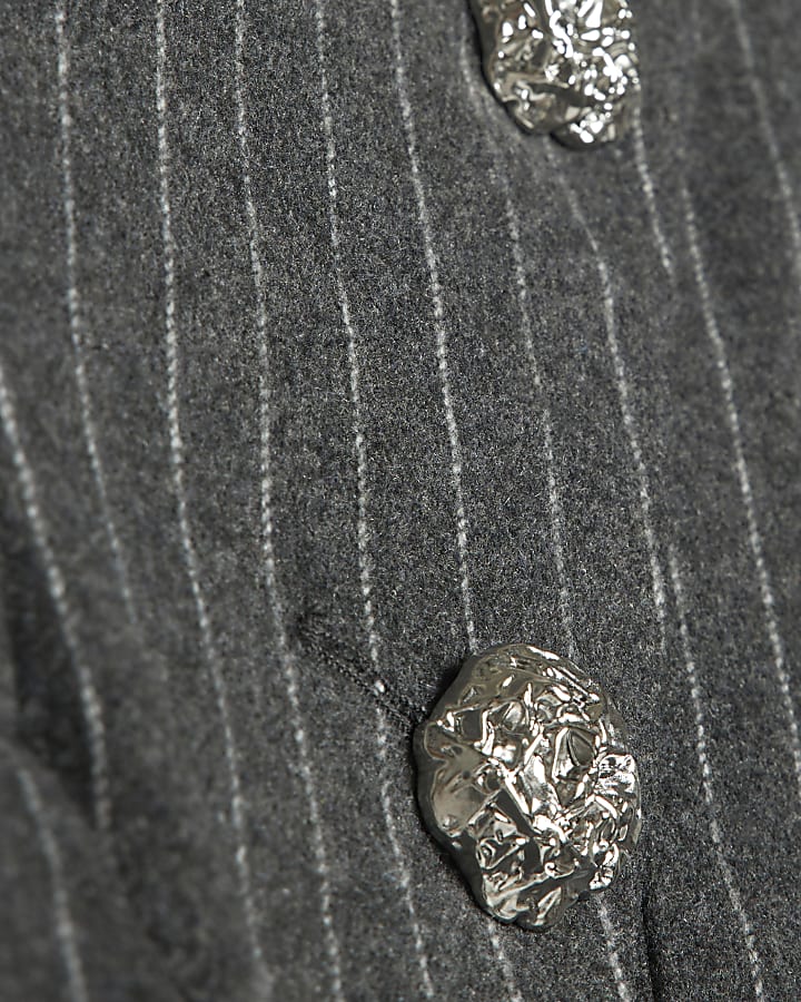 Grey Asymmetric Placket Pinstripe Blazer