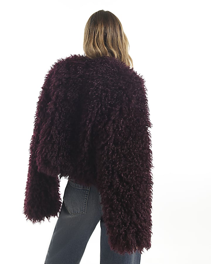 Purple Faux Mongolian Fur Coat