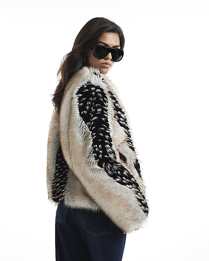 Cream Mixed Faux Fur Plush Coat