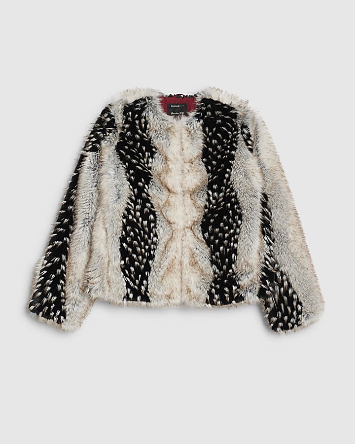 Cream Mixed Faux Fur Plush Coat
