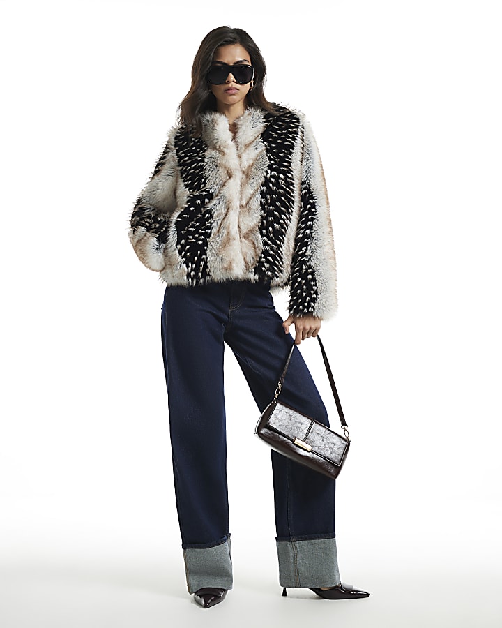 Cream Mixed Faux Fur Plush Coat