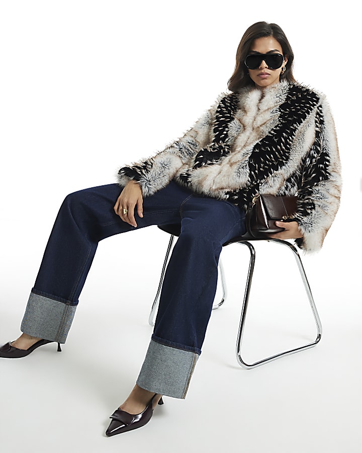 Cream Mixed Faux Fur Plush Coat
