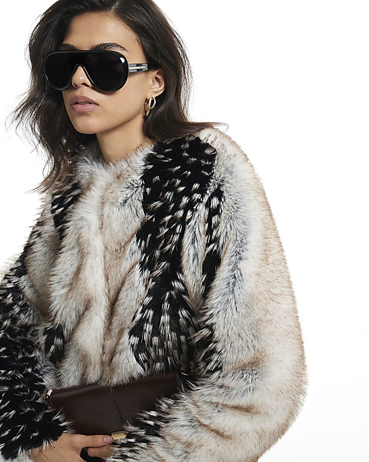 Cream Mixed Faux Fur Plush Coat