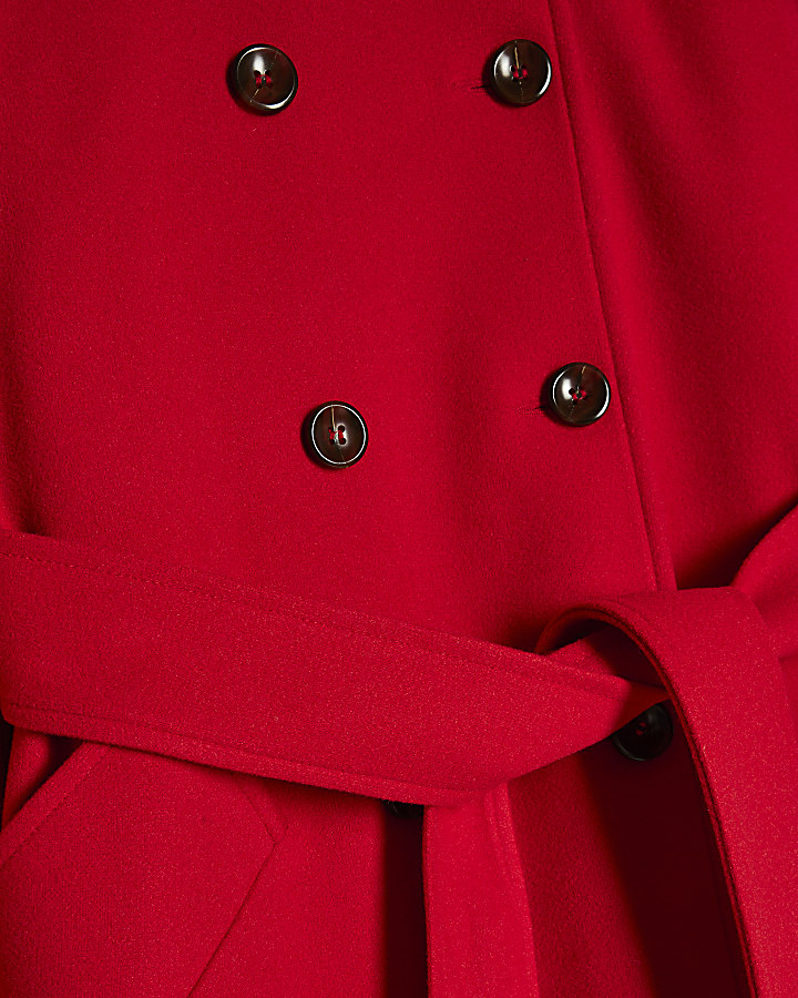 Petite Red Funnel Neck Robe Coat