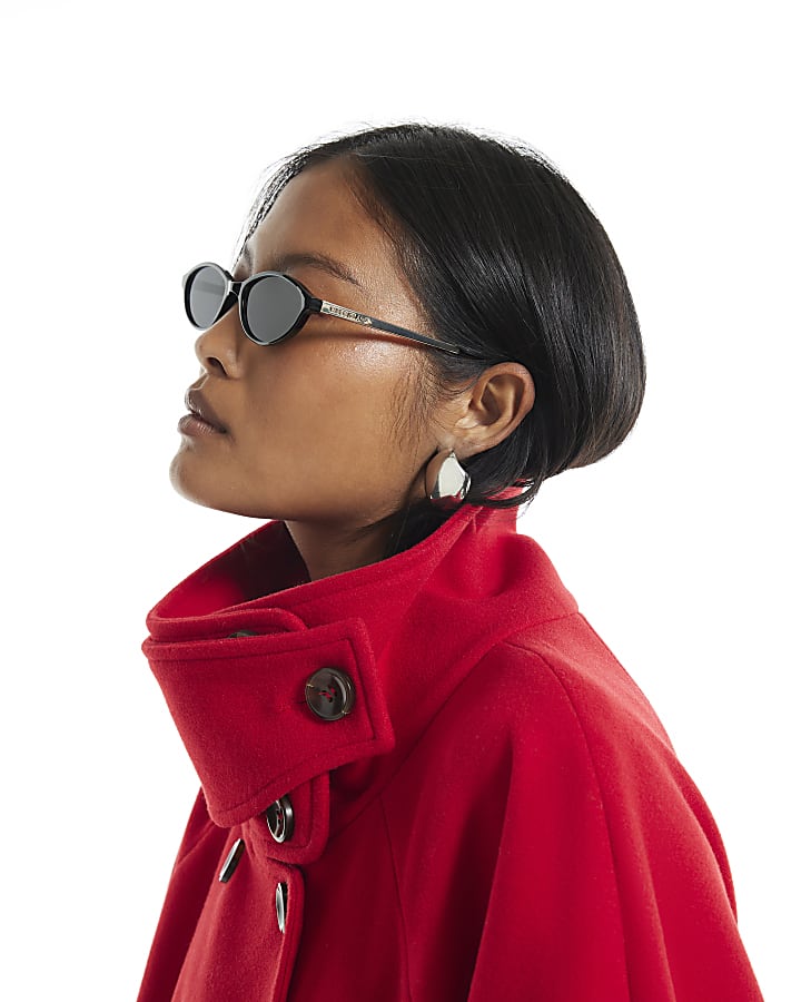 Petite Red Funnel Neck Robe Coat