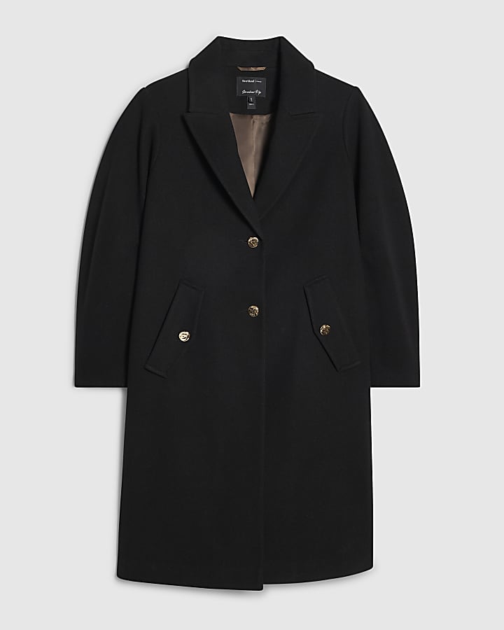 Petite Black Longline Coat