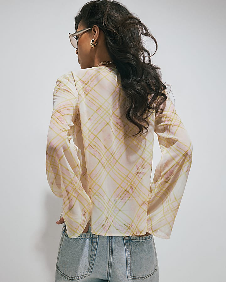 Cream Ruffle Soft Check Blouse