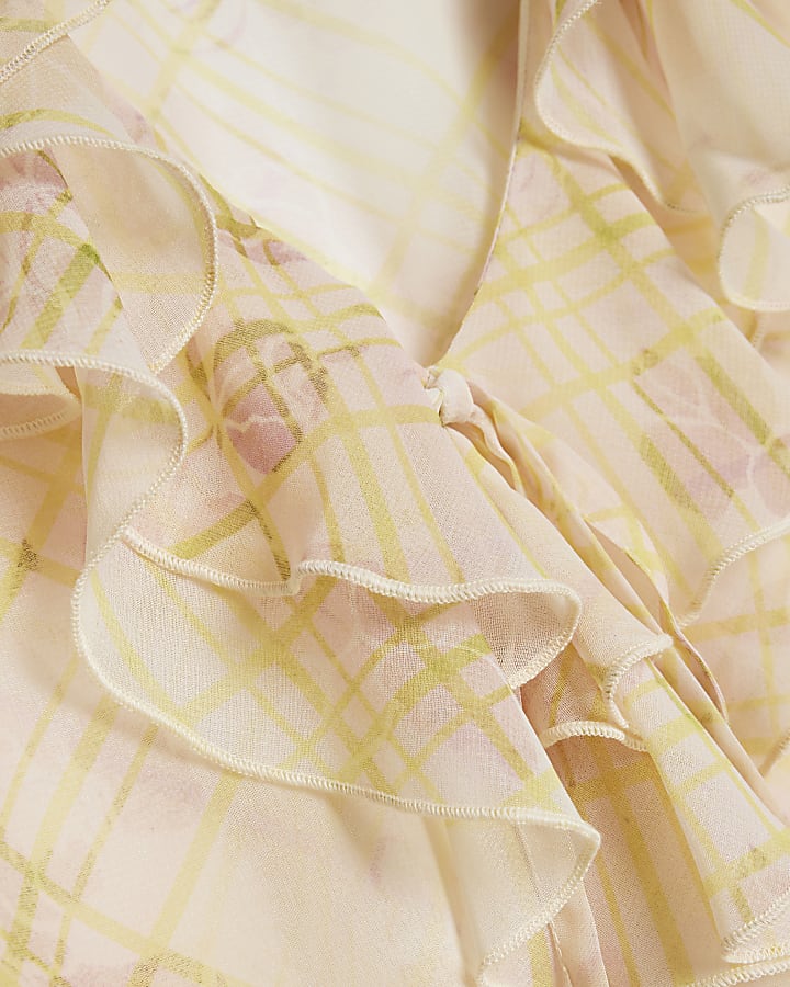 Cream Ruffle Soft Check Blouse