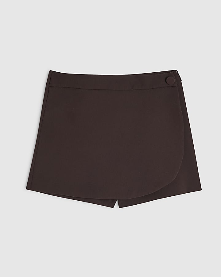 Brown Wrap Front Skort