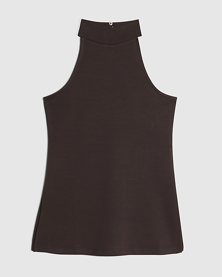 Brown Premium Sleeveless Halter Neck Top
