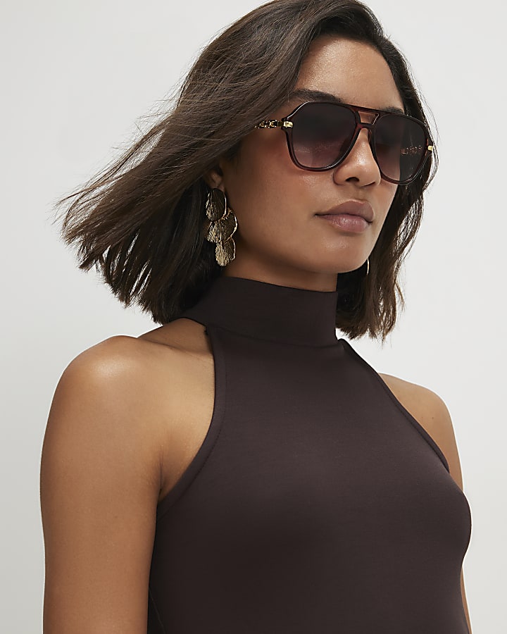 Brown Premium Sleeveless Halter Neck Top