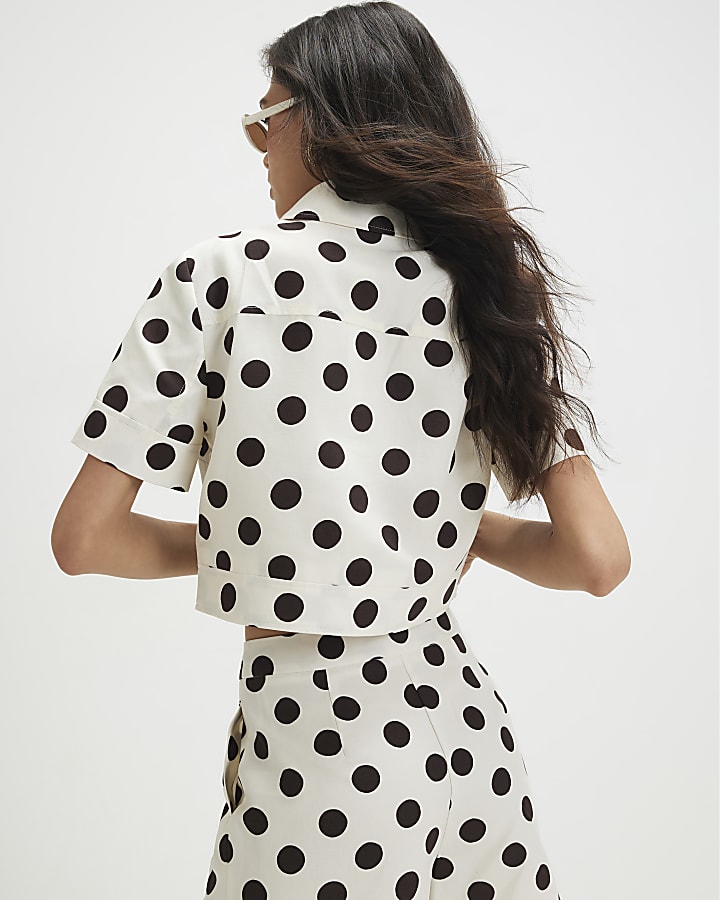 White Linen Blend Polka Dot Jacket