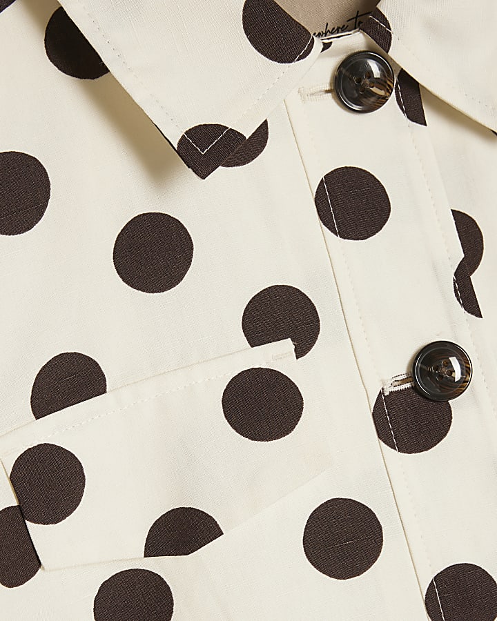 White Linen Blend Polka Dot Jacket