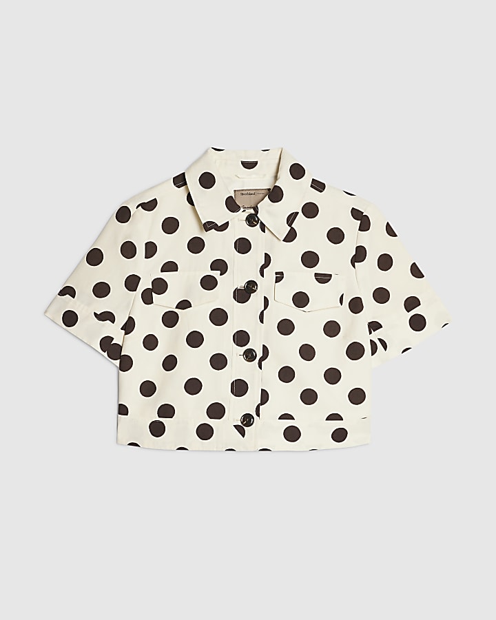 White Linen Blend Polka Dot Jacket