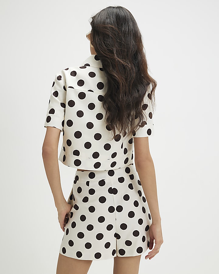 White Linen blend Polka Dot Shorts