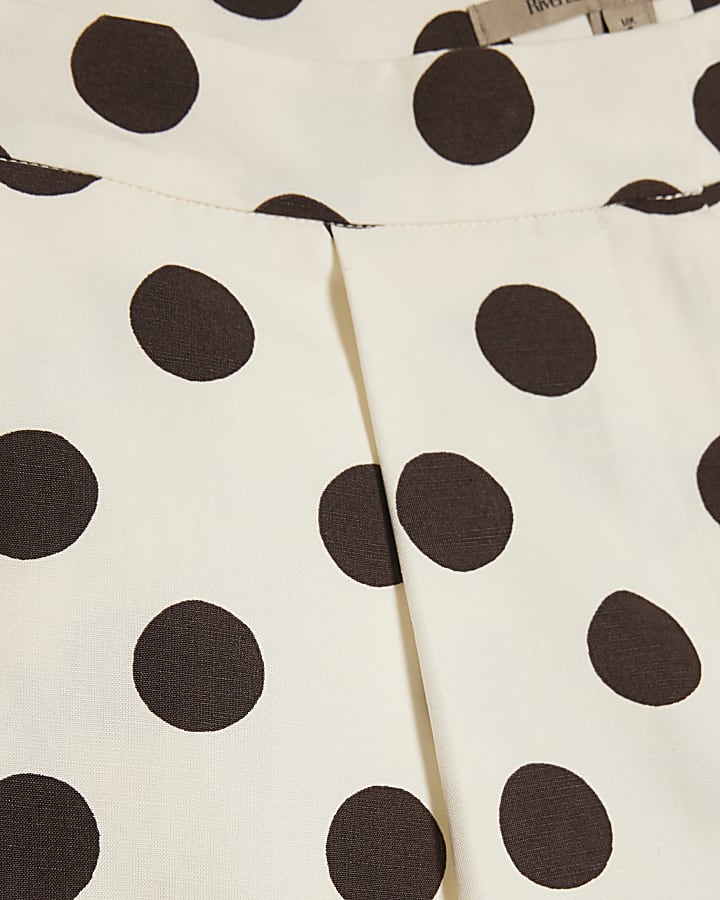 White Linen blend Polka Dot Shorts