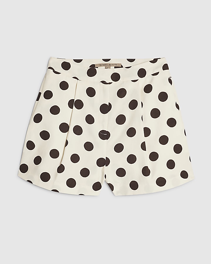 White Linen blend Polka Dot Shorts