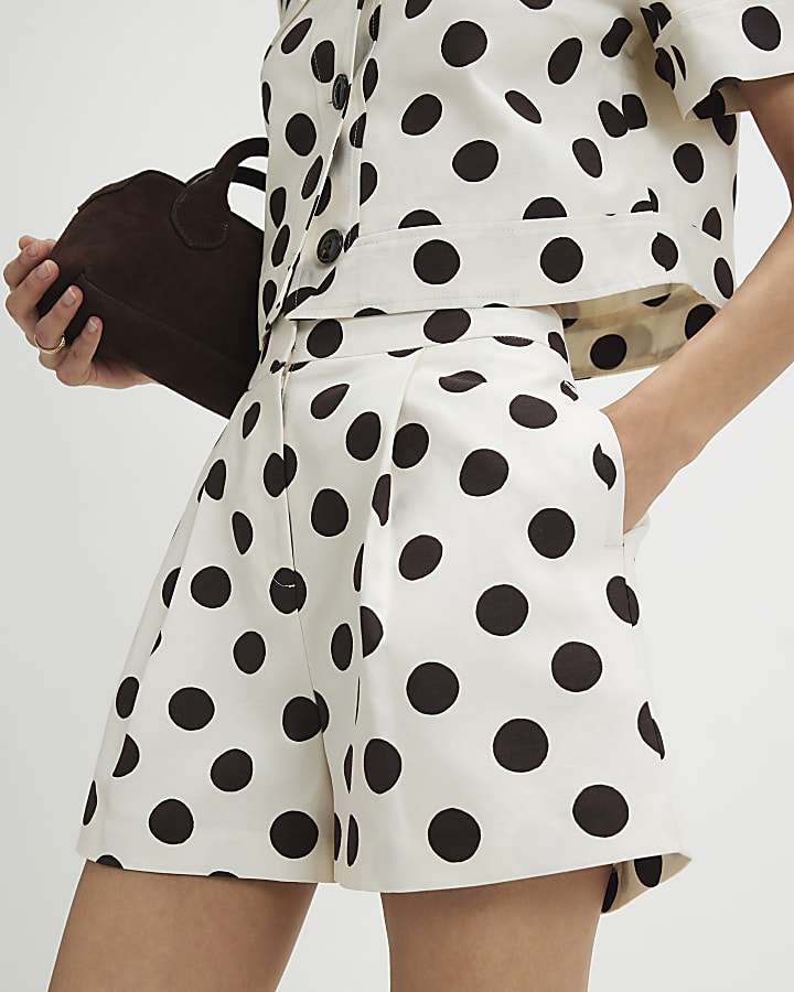 White Linen blend Polka Dot Shorts