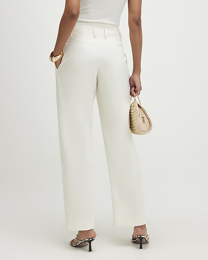 Cream Corset Detail Barrel Leg Trousers