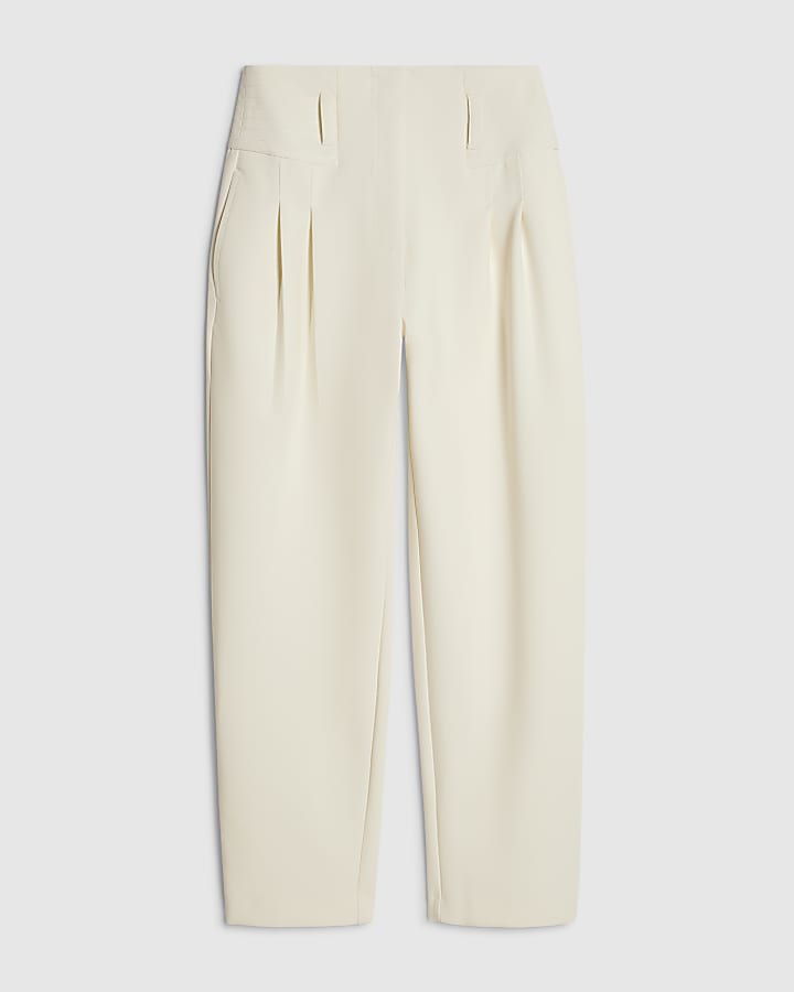 Cream Corset Detail Barrel Leg Trousers