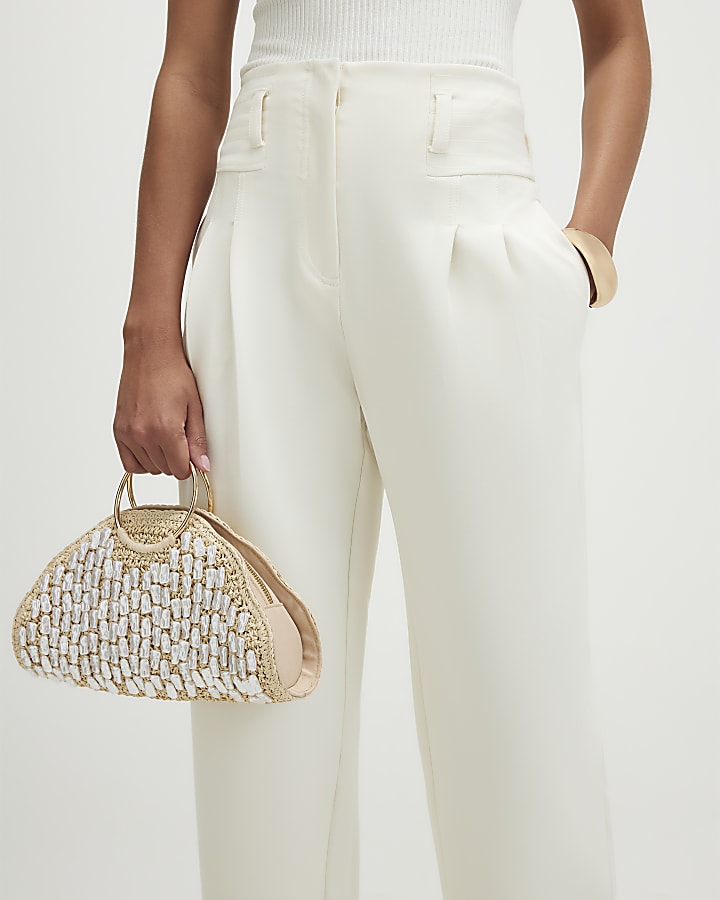Cream Corset Detail Barrel Leg Trousers