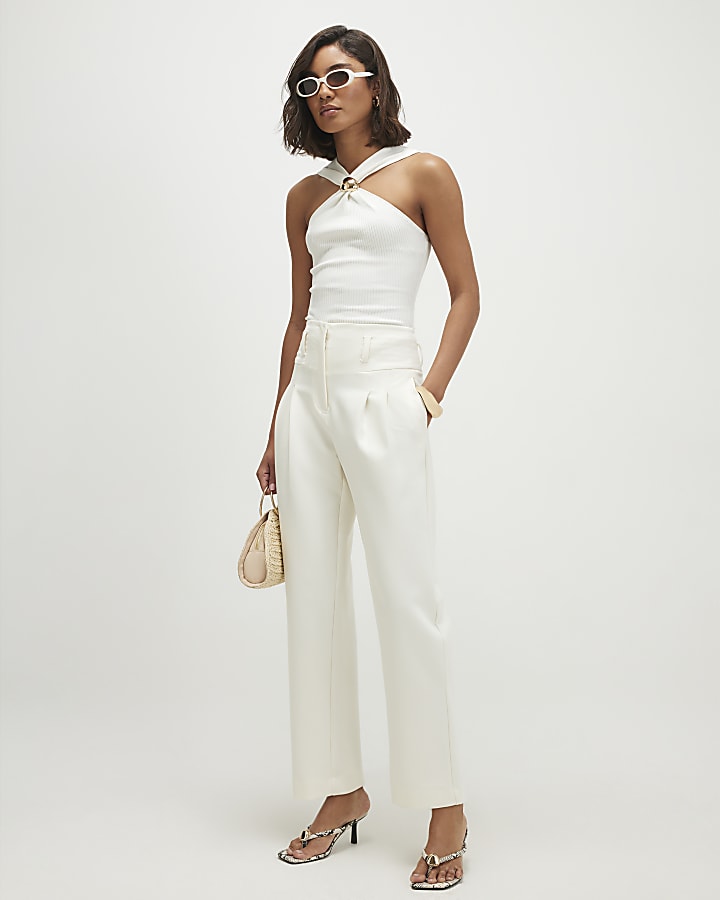 Cream Corset Detail Barrel Leg Trousers